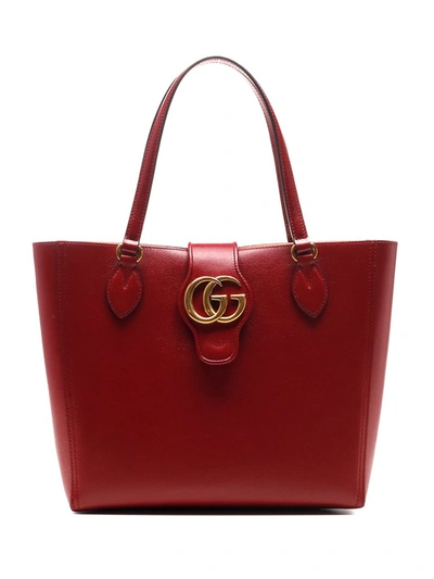 Shop Gucci Double G Small Tote Bag In Red