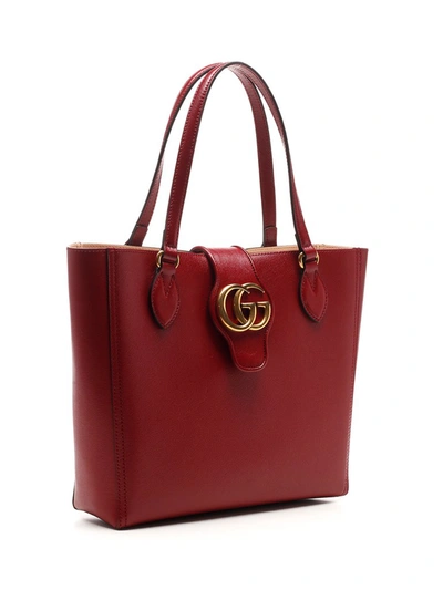 Shop Gucci Double G Small Tote Bag In Red