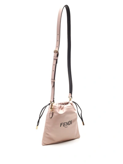 Shop Fendi Logo Print Small Bucket Bag In Pink