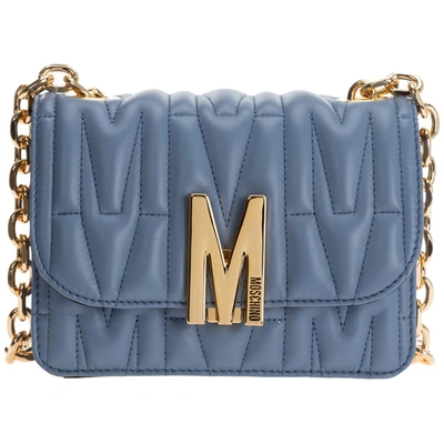 Shop Moschino M Quilted Shoulder Bag In Blue