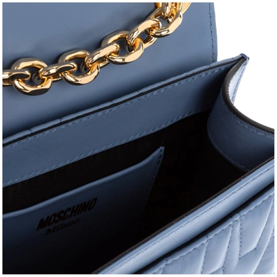 Shop Moschino M Quilted Shoulder Bag In Blue