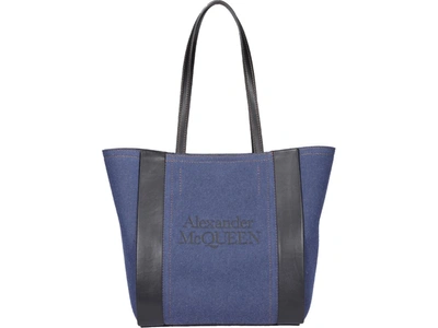 Shop Alexander Mcqueen Signature Small Shopper Tote Bag In Blue