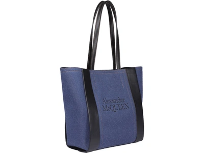 Shop Alexander Mcqueen Signature Small Shopper Tote Bag In Blue