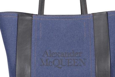 Shop Alexander Mcqueen Signature Small Shopper Tote Bag In Blue