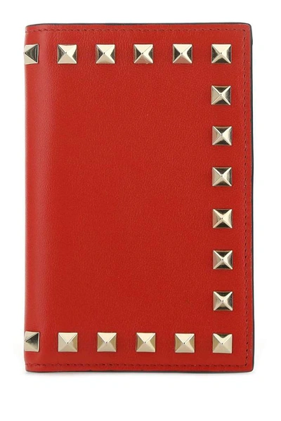 Shop Valentino Garavani Rockstud Bifold Wallet In Red