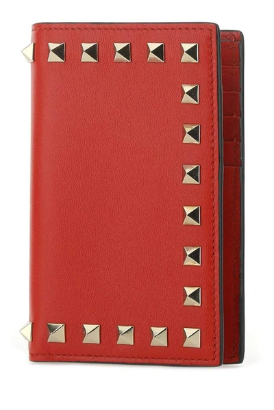 Shop Valentino Garavani Rockstud Bifold Wallet In Red