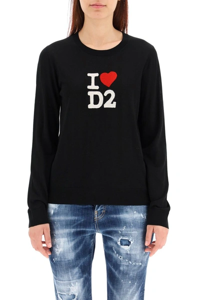 Shop Dsquared2 I Love D2 Crewneck Jumper In Black