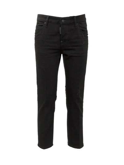Shop Dsquared2 Logo Print Cropped Jeans In Black