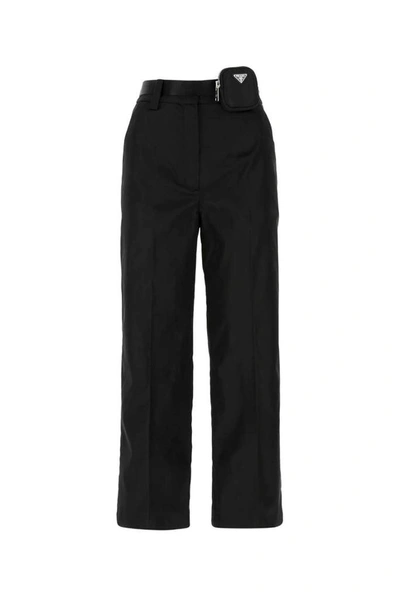 Shop Prada Pouch On Belt Trousers In Black