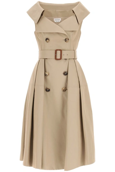 Shop Alexander Mcqueen Belted Trench Dress In Beige