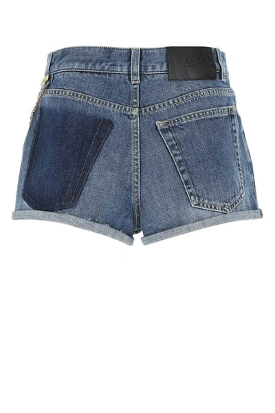 Shop Givenchy Chain Detail Denim Shorts In Blue