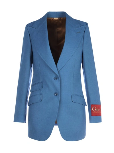 Shop Gucci Logo Patch Blazer In Blue