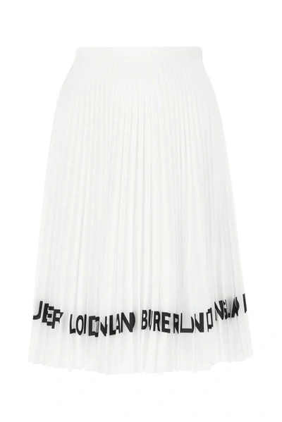 Shop Burberry Logo Print Crepe De Chine Pleated Skirt In White