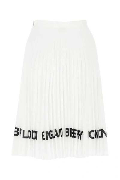 Shop Burberry Logo Print Crepe De Chine Pleated Skirt In White