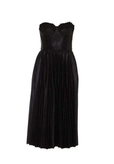 Shop Elisabetta Franchi Pleated Faux Leather Midi Dress In Black