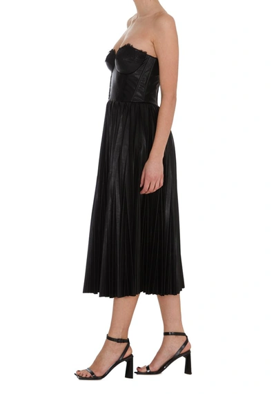 Shop Elisabetta Franchi Pleated Faux Leather Midi Dress In Black