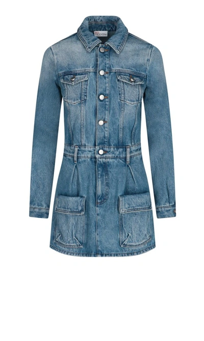 Shop Red Valentino Redvalentino Denim Buttoned Playsuit In Blue