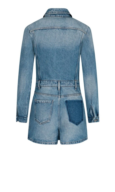 Shop Red Valentino Redvalentino Denim Buttoned Playsuit In Blue