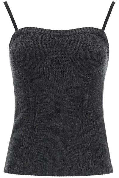 Shop Valentino Knitted Tank Top In Grey