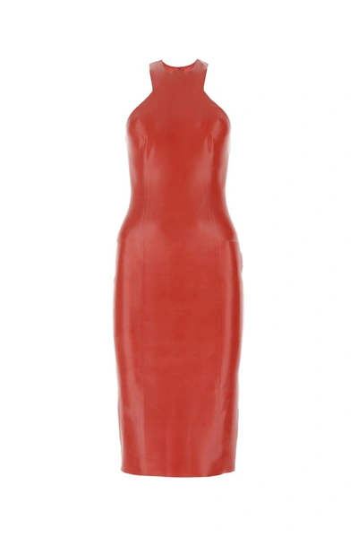 Shop Saint Laurent Fitted Midi Dress In Red