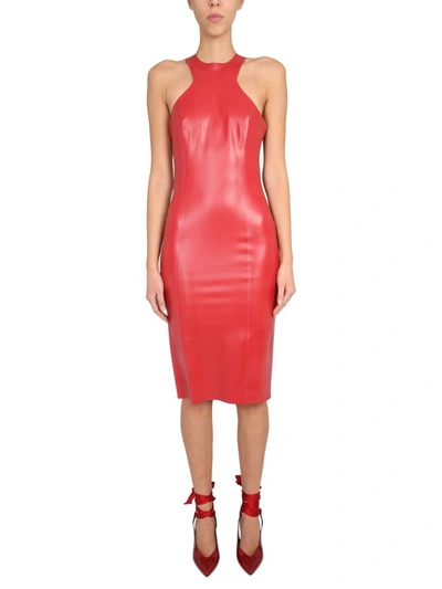 Shop Saint Laurent Fitted Midi Dress In Red