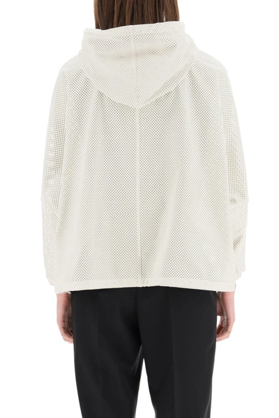 Shop Prada Perforated Hooded Leather Jacket In White