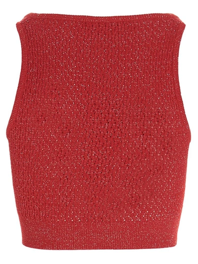 Shop Balmain Buttoned Knitted Crop Top In Red