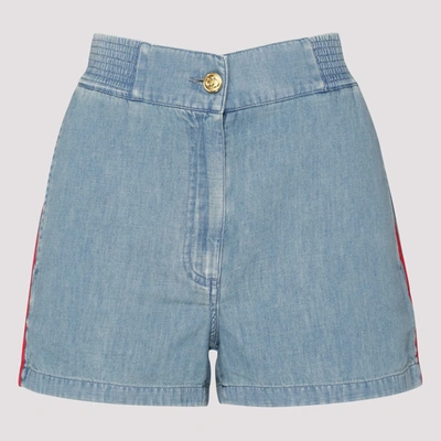 Shop Gucci Logo Patch Denim Shorts In Blue