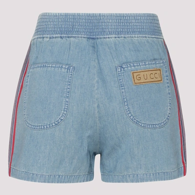 Shop Gucci Logo Patch Denim Shorts In Blue