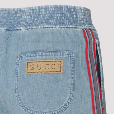 Shop Gucci Logo Patch Denim Shorts In Blue