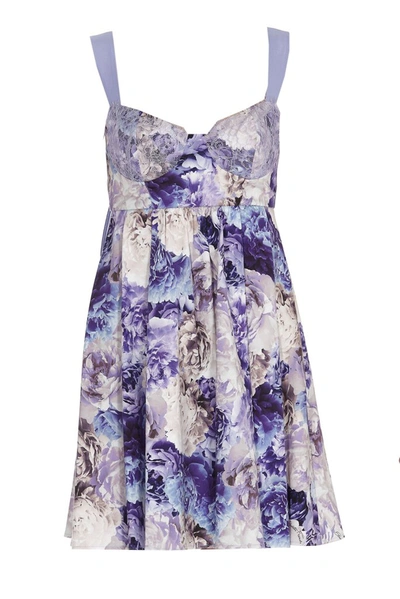 Shop Elisabetta Franchi Peony Print Mini Dress In Purple