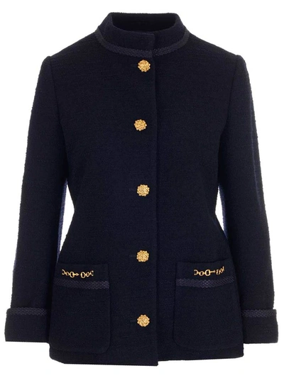 Shop Gucci Tweed Buttoned Jacket In Blue