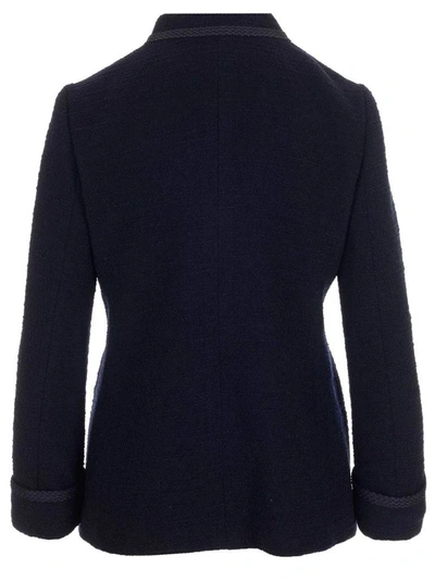 Shop Gucci Tweed Buttoned Jacket In Blue