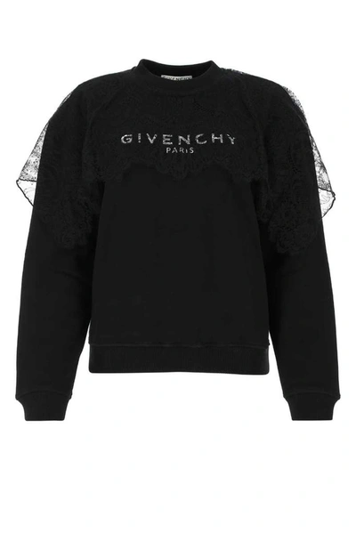 Shop Givenchy Lace Cape Logo Printed Sweatshirt In Black