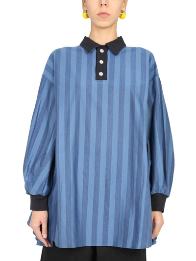 Shop Sunnei Oversize Striped Polo Shirt In Blue
