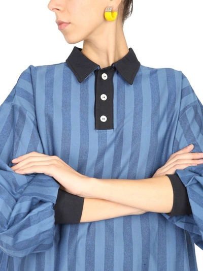 Shop Sunnei Oversize Striped Polo Shirt In Blue
