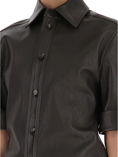 Shop Bottega Veneta Leather Short Sleeve Shirt In Brown