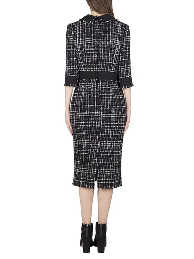 Shop Dolce & Gabbana Tweed Button Detail Dress In Black