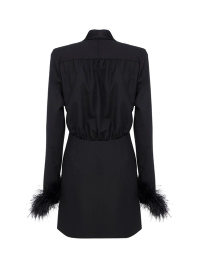 Shop Attico The  Feather Cuff Mini Blazer Dress In Black