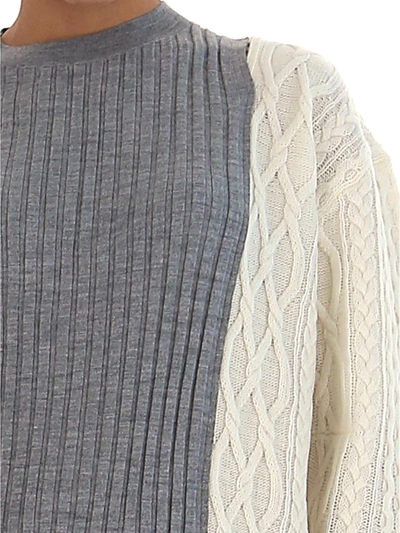 Shop Sacai Patchwork Asymmetric Knit Jumper In Multi