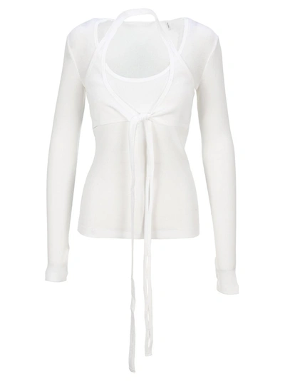 Shop Helmut Lang Wrap Detail Long Sleeve Top In White
