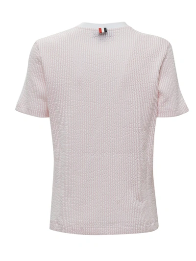 Shop Thom Browne Striped Pocket Crewneck T In Pink