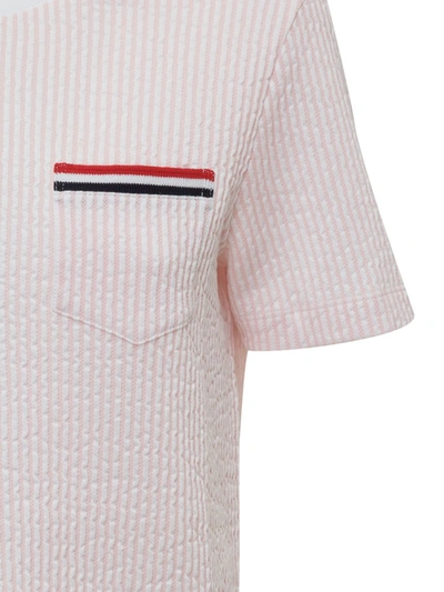 Shop Thom Browne Striped Pocket Crewneck T In Pink