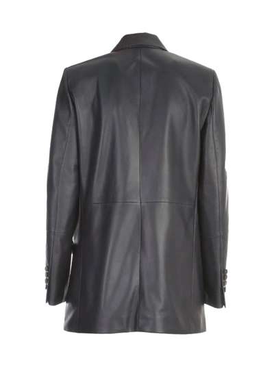 Shop Brunello Cucinelli Flap Pocket Leather Blazer In Navy