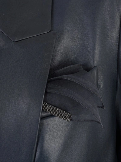 Shop Brunello Cucinelli Flap Pocket Leather Blazer In Navy