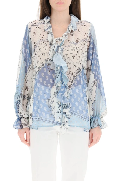 Shop Etro Printed Ruffled Blouse In Blue
