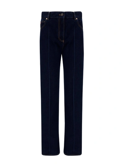 Shop Valentino Logo Patch Bootcut Jeans In Blue