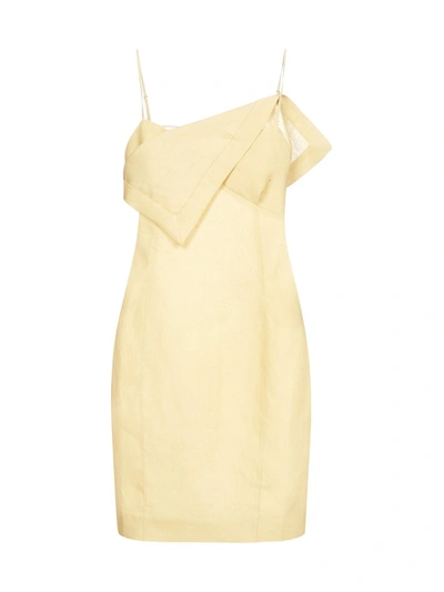Shop Jacquemus Drape Slip Dress In Yellow