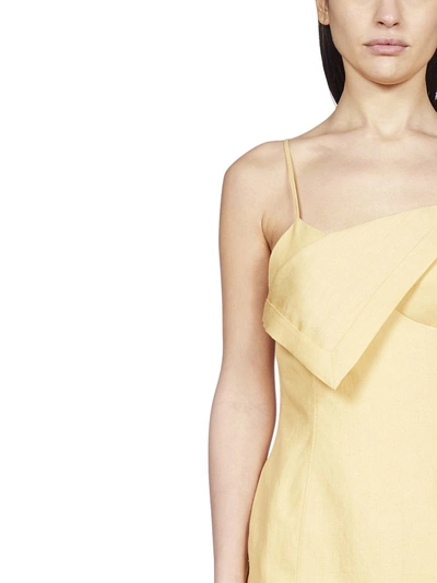 Shop Jacquemus Drape Slip Dress In Yellow