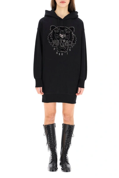 Shop Kenzo Tiger Flock Sweatshirt Dress In Black